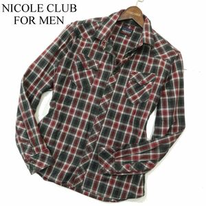 NICOLE CLUB FOR MEN ニコルクラブ フォーメン 襟ワイヤー★ 長袖 ウエスタン チェック シャツ Sz.48　メンズ　A4T00445_1#C