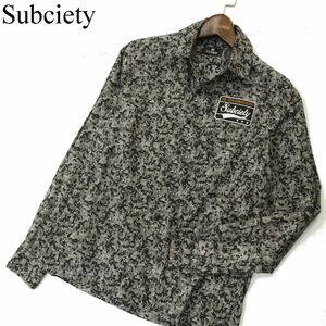 Subciety サブサエティ 通年 カモフラ 迷彩 総柄★ ワッペン 長袖 シャツ Sz.S　メンズ グレー 日本製　A4T00438_1#C