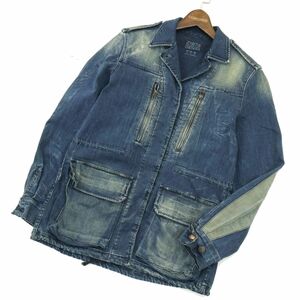 ZARA ザラ 通年 牛革 リアル カウ レザー使い★ USED加工 デニム ミリタリー ジャケット Sz.S　レディース　A4T00602_1#O