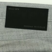 MONSIEUR NICOLE ムッシュ ニコル ヘリンボーン柄★ スリム ストレッチ チノ パンツ チノパン Sz.48　メンズ グレー 日本製　A4B00261_1#R_画像8