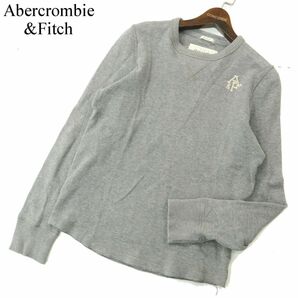 Abercrombie&Fitch アバクロンビー＆フィッチ ロゴ刺繍★ 長袖 ワッフル サーマル カットソー ロンTシャツ Sz.S メンズ 灰 A4T00639_1#Fの画像1