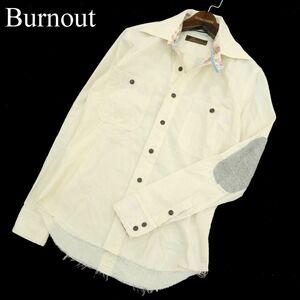 Burnout バーンアウト 通年 エルボーパッチ★ 長袖 カットオフ ワーク シャツ Sz.S　メンズ 日本製　A4T00631_1#C