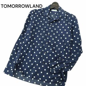 TOMORROWLAND トゥモローランド 通年 ドット総柄★ 長袖 オープンカラー シャツ Sz.S　メンズ ネイビー 日本製　A4T00656_1#C