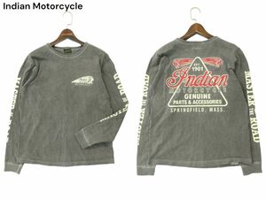 USA製★ Indian Motorcycle インディアンモーターサイクル ウォッシュ加工 ロゴ 長袖 カットソー Tシャツ Sz.M位　メンズ 灰　A4T00679_1#F