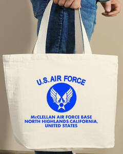 【8oz BAG】 【LARGE】AIR FORCE【トート】【男女兼用】【生成り-青】]【B/【SALE.】]【WH