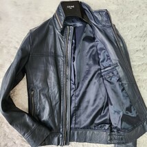 美品 SHIPS JET BLUE ライダースジャケット【小粋なオシャレ】シップス ブルゾン ラムレザー 羊革 レザージャケット メンズ ネイビー 60_画像1