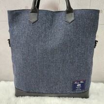 訳有り 美品 SHIPS 2way ハンド トート ショルダーバッグ ビジネスバッグ シップス MOON生地 デニム ヘリンボーン インディゴ レザー _画像3