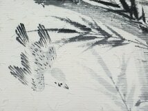 《花小袖》名古屋帯 髭紬；白地 竹に雀 手描き 墨絵風 ・作家物_画像4