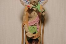 とても綺麗な木彫 彩色の観音菩薩像 仏像 n733_画像3