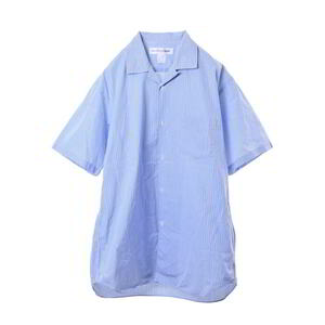 COMME des GARCONS SHIRT ストライプ オープンカラー 半袖シャツ L ブルー コムデギャルソンシャツ KL4BUPCK21