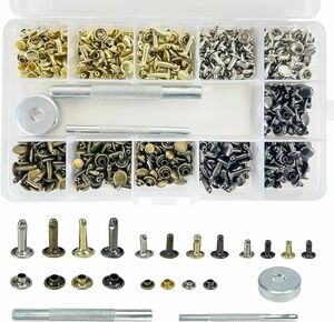 レザークラフト 240pcs/3サイズ/4色 カシメセット 底鋲 打ち具 ハトメ キット 両面ハトメキット 布革細工 靴 