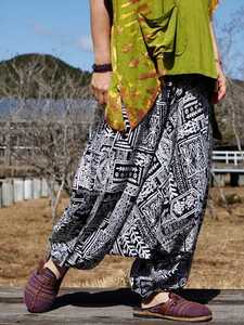 * ethnic Aladdin sarouel pants Monotone print including carriage * new goods A* Asian monkey L yoga unisex easy size 