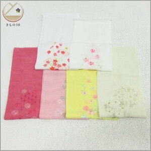 ★着物10★ 1円 化繊 縮緬 刺繍半衿 まとめて 六点 和装小物 [同梱可] ☆☆