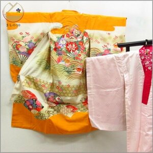 ★着物10★ 1円 絹 子供着物 ジュニア用 金彩 襦袢セット 袷 身丈99cm 裄46cm [同梱可] ☆☆☆