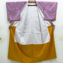 ★着物10★ 1円 化繊 小紋 舞蝶 Lサイズ 袷 身丈163cm 裄67cm [同梱可] ☆☆_画像10