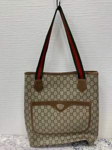 ☆1円スタート☆ GUCCI グッチ オールドグッチ GGプラス シェリーライン トートバッグ レザー 茶系 A4収納可 ◆22922