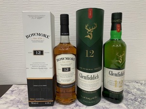 ☆1000円スタート☆ 【未開封】　BOWMORE ボウモア 12年　 700ml 40%　Glenfiddich 12年 グレンフィディック お酒 スコッチ　箱付 ◆22408