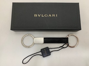 ☆1円スタート☆ 【未使用】ブルガリ BVLGARI キーリング キーホルダー　ブラック×シルバー　レザー ロゴ　メンズ 小物 ◆22955