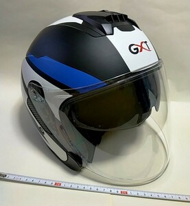 ■GXT 703 ダブルシールドヘルメット■ジェットヘルメット■XL 61-62cm■黒白青■未使用／試着のみ■バイク スクーター 二輪 PSC■