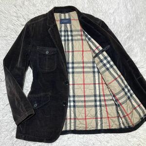 バーバリー【極上カシミヤ！！ XLサイズ】BURBERRY コーデュロイ テーラードジャケット 中綿キルティング カシミアウール ノバチェック