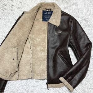 アルマーニジーンズ【超希少！！圧倒的高級感】ARMANI JEANS ムートンジャケット XLサイズ レザー調 裏ボア ファー コート ライダース 52