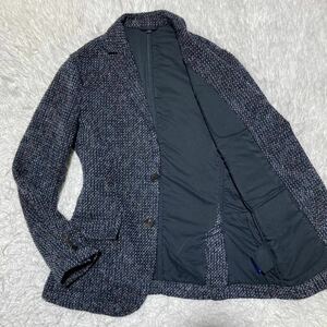 アルマーニジーンズ【超希少！！圧倒的高級感】ARMANI JEANS ツイード ニットテーラードジャケット Lサイズ 48 極厚ウール ネイビー 紺