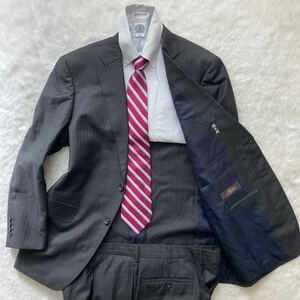 未使用級◎【伊】ロロピアーナ社『圧倒的高級感』 Loro Piana スーツ チャコールグレー super130's ストライプ BB6位 ジャケット 2XL 通年