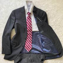 未使用級◎スーツカンパニー『至高の逸品』THE SUIT COMPANY スーツ ネイビー ストライプ 170-8drop super120's テーラードジャケット 秋冬_画像1