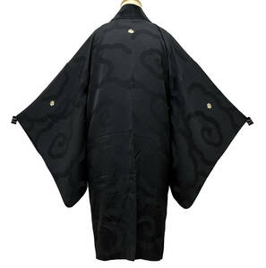 正絹 アンティーク 黒羽織 裄丈長め / 珍裏地 洋風バッグ柄 / 裄65cm 身丈90cm / 霊芝雲 / 同梱可 / 羽織のみの販売です