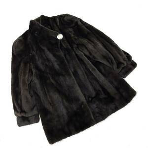 【貂商】h1965 BLACKGLAMA ブラックグラマミンク デザインコート ハーフコート セミロング ミンクコート 貂皮 mink身丈 約80cm