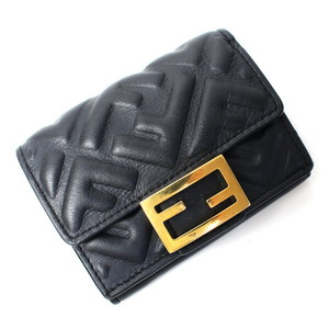 FENDI フェンディ マイクロ ナッパレザー 三つ折り財布 ブラック 8M0395 AAJD F0KUR レディース 中古