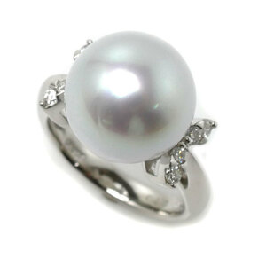 Pt900 platinum ring * ring pearl approximately 12.9mm diamond 0.20ct 12 number 9.9g White Butterfly lady's used beautiful goods 
