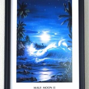 クリスチャン・リース・ラッセン『 MAUI MOON Ⅱ 』A4 オフセット印刷 簡易額入 マウイムーン 海 マウイ 月 夜