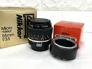 Nikon ニコン Micro-Nikkor 55mm f/3.5 /AUTO EXTENSION RING PK-13 動作未確認 レンズ 中古 fah 1K164