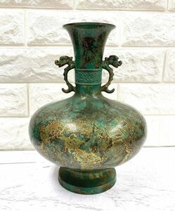 青銅花瓶 双龍耳花瓶 花器 青銅器 壺 金属工芸 fah 1A645
