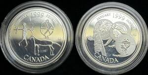 【カナダ・銀貨2枚セット】(1999年銘 6.0g/枚 直径24mm プルーフ)