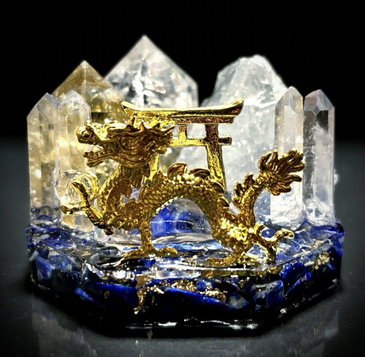 ◇Dragon grabbing a precious crystal◇Torii gate◇Orgonite◇Object◇Lapis lazuli◇Citrine◇Crystal◇, Handmade items, interior, miscellaneous goods, ornament, object