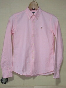 Ralph Lauren/SKYNNY FIT　ラルフローレン/スキニーフィット　長袖BDシャツ　８　ピンク単色　綿100% OXフォード　左胸ポニー有
