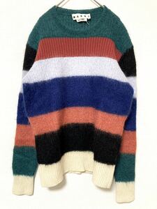  Marni marnimo hair crew neck wool knitted sweater men's border total pattern multicolor tops long sleeve inner 