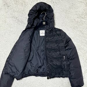 【美品/希少】 モンクレール MONCLER CHICOREE GIUBBOTTO ダウンジャケット ボーダー ナイロン コート ショート丈 フード付き ブラック 