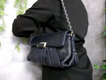 ●超美品●BALLY バリー●パイソン 本 ヘビ 革●チェーン ショルダー バッグ●ネイビー●ゴールド金具●肩掛け●収納 かばん●Js43206_画像3