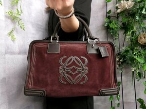 ●超美品●LOEWE ロエベ●アナグラム●スエード カーフ レザー 本革●トート バッグ●ダークブラウン 赤茶●シルバー金具●腕掛け●Js43249