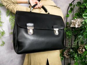 ●超美品●PRADA プラダ●メンズ●カーフ レザー 本革●ビジネス バッグ●黒●シルバー金具●イタリア製●A4 収納 書類●かばん●Js43137