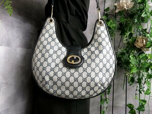 ●超美品●GUCCI オールド グッチ●GGスプリーム カーフ レザー 本革●ショルダー バッグ●ネイビー アイボリー●G金具●肩掛け●Js43164