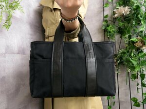 ●美品●HERMES エルメス●アカプルコPM●ナイロン カーフ レザー 本革●ハンド バッグ●黒●シルバー金具●腕掛け●収納 かばん●Js43355