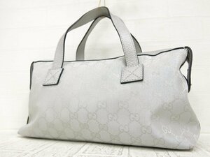 ◆美品◆GUCCI グッチ◆GGキャンバス カーフ レザー 本革◆ハンド バッグ◆ライトグレー シルバー金具◆イタリア製◆腕掛け◆A3653