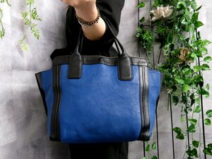 ●超美品●Chloe クロエ●アリソン●バイカラー●カーフ レザー 本革●ハンド トート バッグ●ブルー 黒●G金具●腕掛け●B5 書類●Js43316