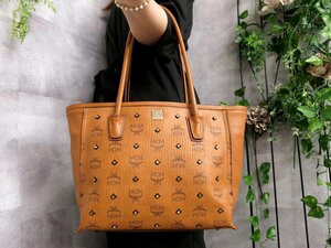 ●超美品●MCM エムシーエム●スタッズ●カーフ レザー 本革●ショルダー トート バッグ●キャラメル●G金具●肩掛け●B5 書類●Js43378