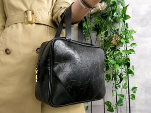 ●超美品●YSL イヴ・サンローラン●YSLチャーム●ロゴ型押し●レザー 本革●ハンド バッグ●黒●ゴールド金具●B5●ヴィンテージ●Js43274