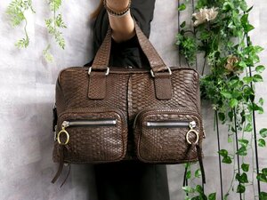 ●超美品●Chloe クロエ●ベティ●ロゴ型押し●パイソン 本 ヘビ 革●ボストン バッグ●ブラウン●腕掛け●A4 収納●書類 かばん●Js43327